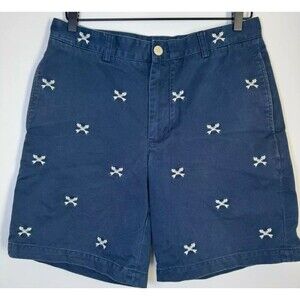 Vineyard Vines Mens Club Shorts 32 Blue Fishbone Crossbones Embroidered Nautical